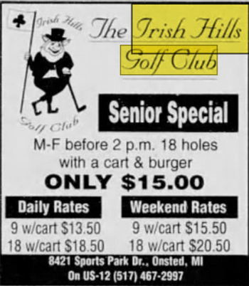 Gauci Golf Resort (Irish Hills Golf Club) - Aug 01 2002 Article (newer photo)
